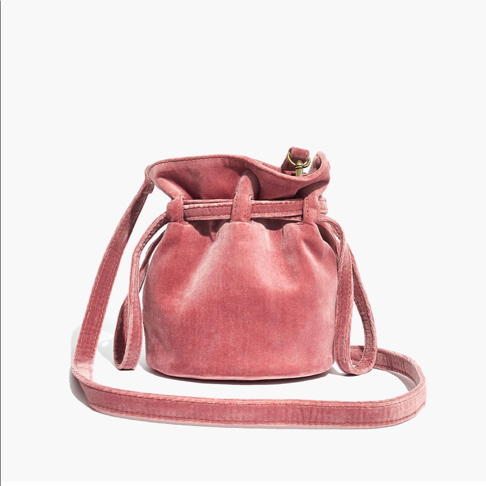 Madewell pink velvet bag.